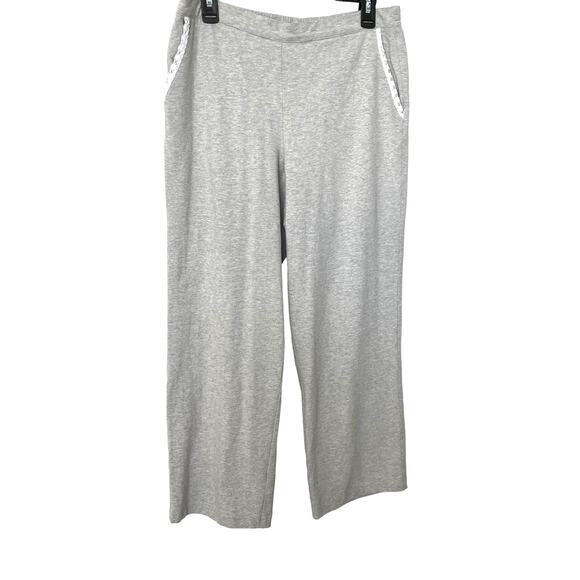 ALFRED DUNNER ACTIVEWEAR PANTS, WOMENS, 12P, HEATHER GREY W/ WHITE LACE TRIM - Picture 1 of 8